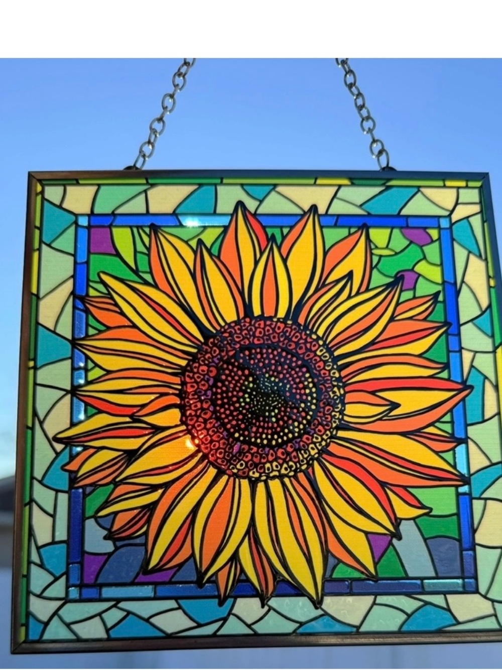 Sunflower Stained Glass Panel - Vibrant Yellow Home Art